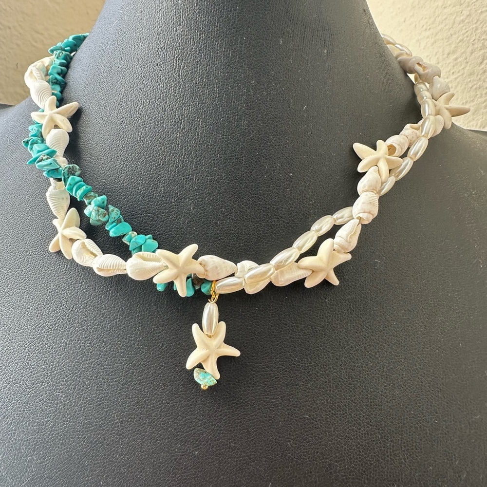 Turquoise and Cream Starfish Necklace